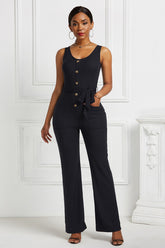 Strap Cotton Sunken Stripe Stitching Casual Sleeveless Wide Leg Jumpsuit